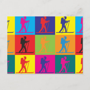 Cartão Postal Arte Pop de Esqui Cruzado
