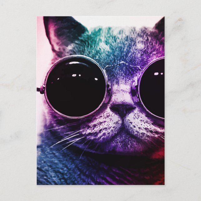 Cartão Postal Arte Pop de Gato Hipster (Frente)