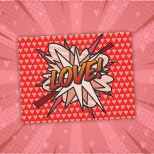 Cartão Postal Arte Pop de Quadrinhos Retro Divertida de AMOR