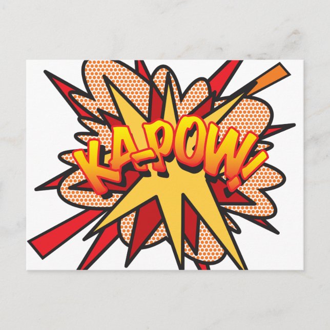 Cartão Postal Arte Pop de Quadrinhos Retrô Divertida KA-POW (Frente)