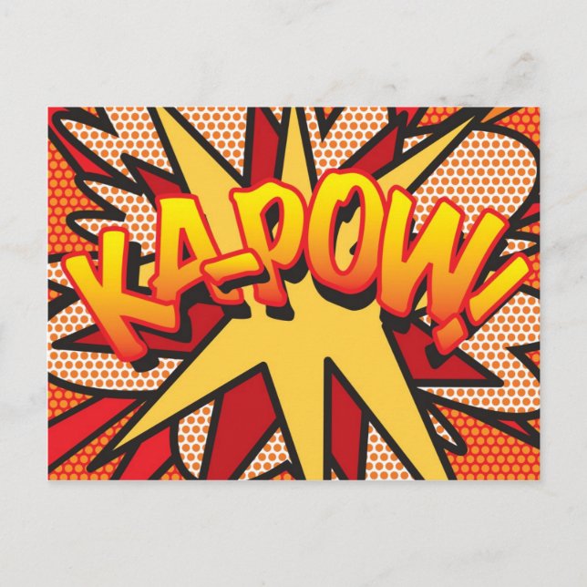 Cartão Postal Arte Pop de Quadrinhos Retrô Divertida KA-POW (Frente)