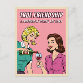 Cartão Postal Arte Pop de Vinho Engraçado e Retrô Melhor Amigo