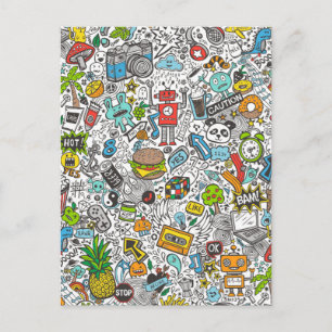 Cartão Postal Arte Pop Doodle de Quadrinhos