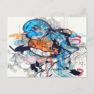 Cartão Postal arte pop surreal kawaii — arte azul de pássaros