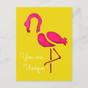 Cartão Postal Arte-pop única rosa flamingo