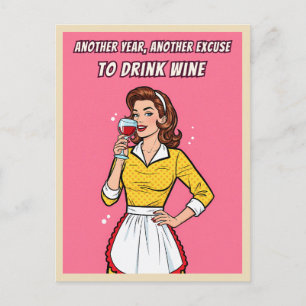 Cartão Postal Arte Pop Vintage Retro Engraçado Vinho Rosa 