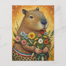 Cartão Postal Arte popular de capivara com flores