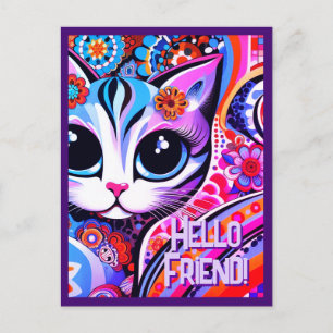 Cartão Postal Arte Popular Mexicano Gato Abstrato Aniversário