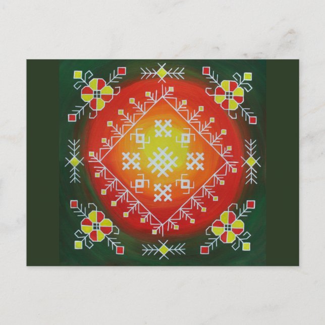 Cartão Postal Arte popular tradicional letã com pintura de símbo (Frente)