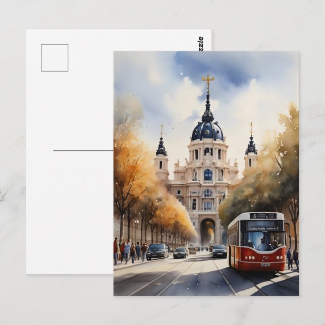 Cartão Postal Arte por aquarela de Madrid (Frente/Verso)