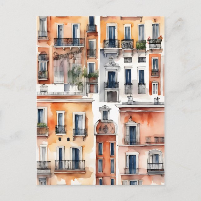 Cartão Postal Arte por aquarela de Madrid (Frente)
