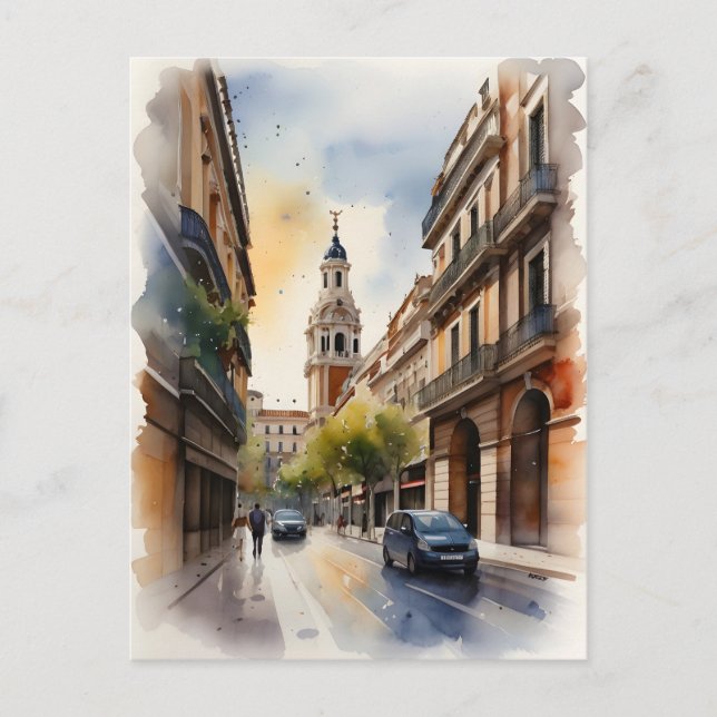 Cartão Postal Arte por aquarela de Madrid (Frente)