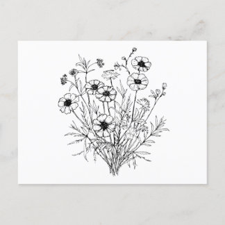 Cartão Postal Arte Preta de Flores Brancas