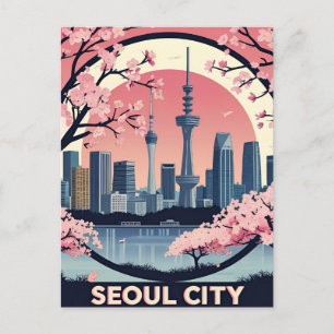 Cartão Postal Arte retrô da moderna paisagem urbana do céu da ci