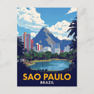 Cartão Postal Arte retrô da paisagem urbana de São Paulo Brasil