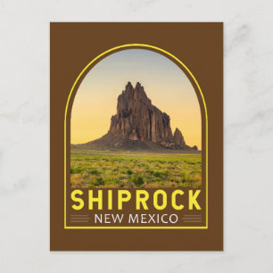 Cartão Postal Arte Retro de Emblema de Shiprock Novo México Vint
