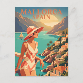 Cartão Postal Arte Retro de Lembrança de Maiorca Moderna Costa E