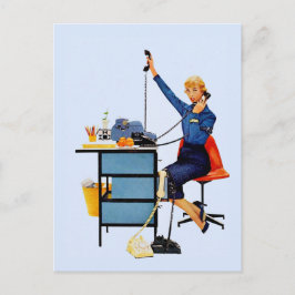 Cartão Postal Arte Retro de Mulher Trabalhadora em Escritório Vi