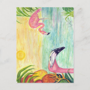 Cartão Postal Arte Rosa Flamingo na Flórida