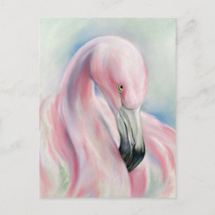 Cartão Postal Arte Rosa Flamingo Pastel