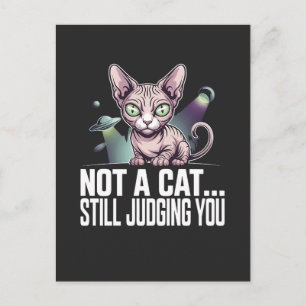 Cartão Postal Arte Sarcástica de Gato Sphynx OVNI Alien