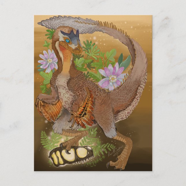 Cartão Postal Arte Selva do Dinossauro Raptor (Frente)