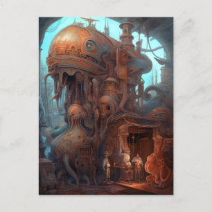Cartão Postal Arte Surreal de Máquina Estranha