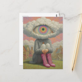 Cartão Postal arte surrealista cabeça nas nuvens 