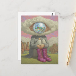 Cartão Postal arte surrealista cabeça nas nuvens estilo discotec