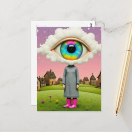 Cartão Postal Arte surrealista com a cabeça nas nuvens