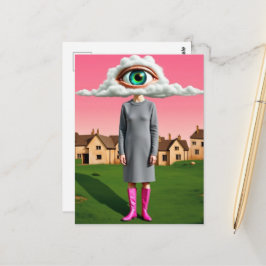 Cartão Postal Arte surrealista com a cabeça nas nuvens