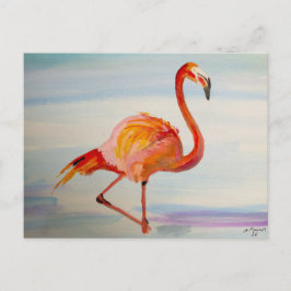 Cartão Postal Arte Tropical de Aquarela Flamingo Rosa