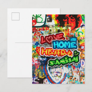 Cartão Postal Arte Urbana Colorida Funky Graffiti Amor Casa Cora