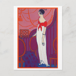 Cartão Postal Arte Vermelha Art Déco de Moda por George Barbier