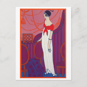 Cartão Postal Arte Vermelha Art Déco de Moda por George Barbier