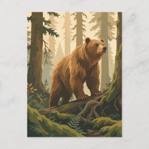 Cartão Postal Arte vetorial de majestoso urso-pardo em floresta