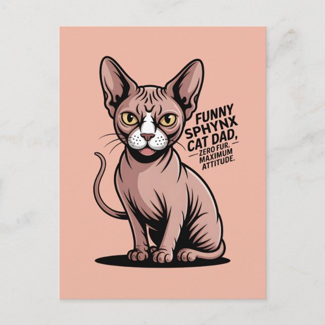 Cartão Postal Arte Vetorial de Pai de Gato Sphynx Engraçado (Frente)