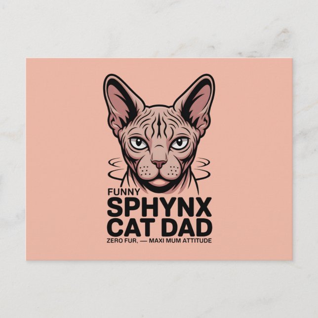Cartão Postal Arte Vetorial Divertida de Pai de Gato Sphynx (Frente)
