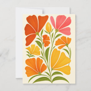 Cartão Postal Arte Vibrante de Flores Silvestres Pintadas à Mão