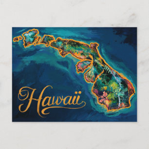 Cartão Postal "Arte Vibrante do Mapa do Paraíso Havaiano