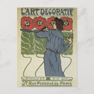 Cartão Postal Arte Vintage Art Nouveau, Artista Pintando Flores 