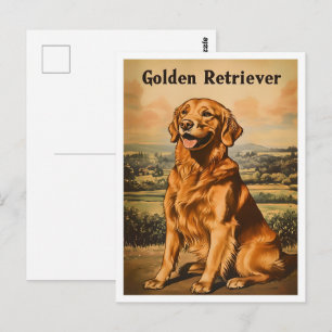 Cartão Postal Arte Vintage de Cachorro Retriever Dourado