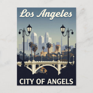Cartão Postal Arte Vintage de Los Angeles Cidade dos Anjos