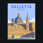 Cartão Postal Arte Vintage de Viagem de Valletta Malta<br><div class="desc">Design de arte vetorial de Valletta. A cidade murada foi estabelecida nos anos 1500 numa península pelos Cavaleiros de São João,  uma ordem católica romana. É conhecida por museus,  palácios e grandes igrejas.</div>