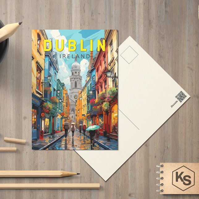 Cartão Postal Arte Vintage de Viagem para Dublin Irlanda (Criador carregado)
