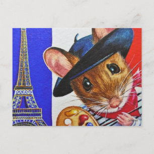 Cartão Postal Arte Watercolor Torre Eiffel, Artista Francês