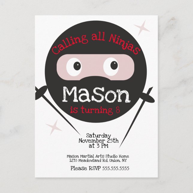 Cartão Postal Artes Marciais Ninja Karate Meninos Aniversário Qu (Frente)