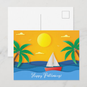 Cartão Postal Artesanato em Papel Pôr do Sol Oceano Velejando