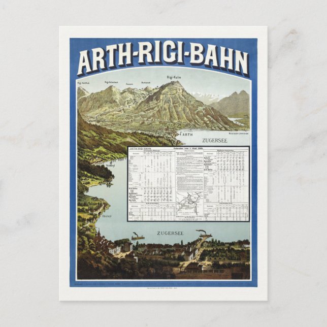 Cartão Postal Arth Rigi Bahn Suíça Cartaz Antigo 1892 (Frente)