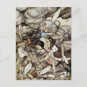 Cartão Postal Arthur Rackham Na cozinha da Duquesa, illustr